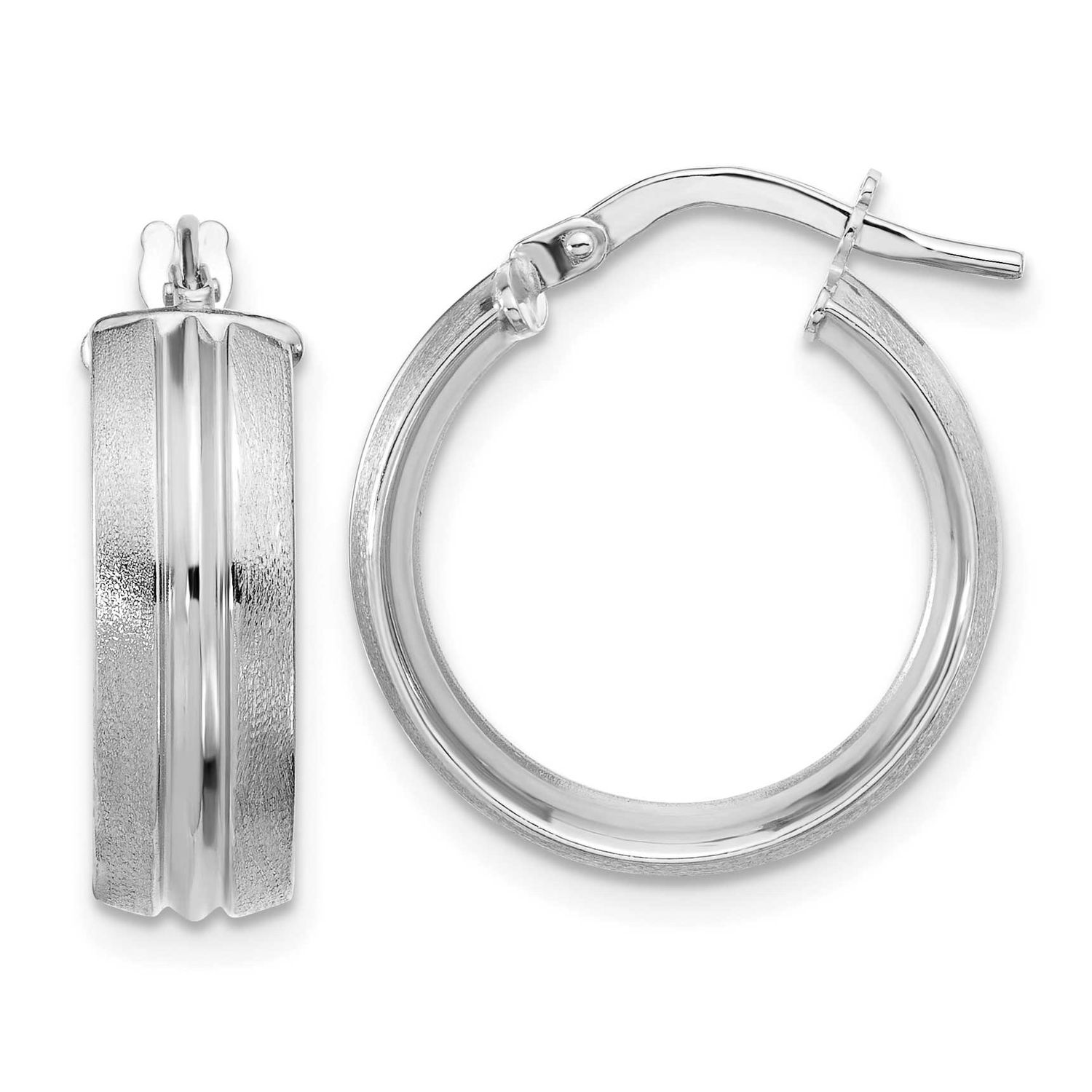 Satin Round Hoop Earrings 14k White Gold Polished LE2810W