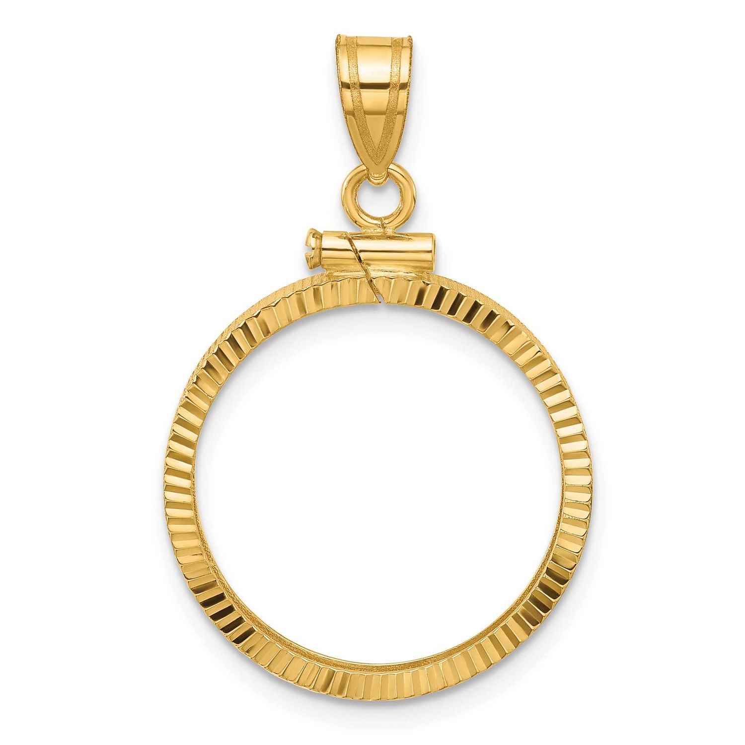 Diamond-Cut 20.1mm x 2.1mm Screw Top Coin Bezel Pendant 10k Gold Polished 10C1885D/20.1