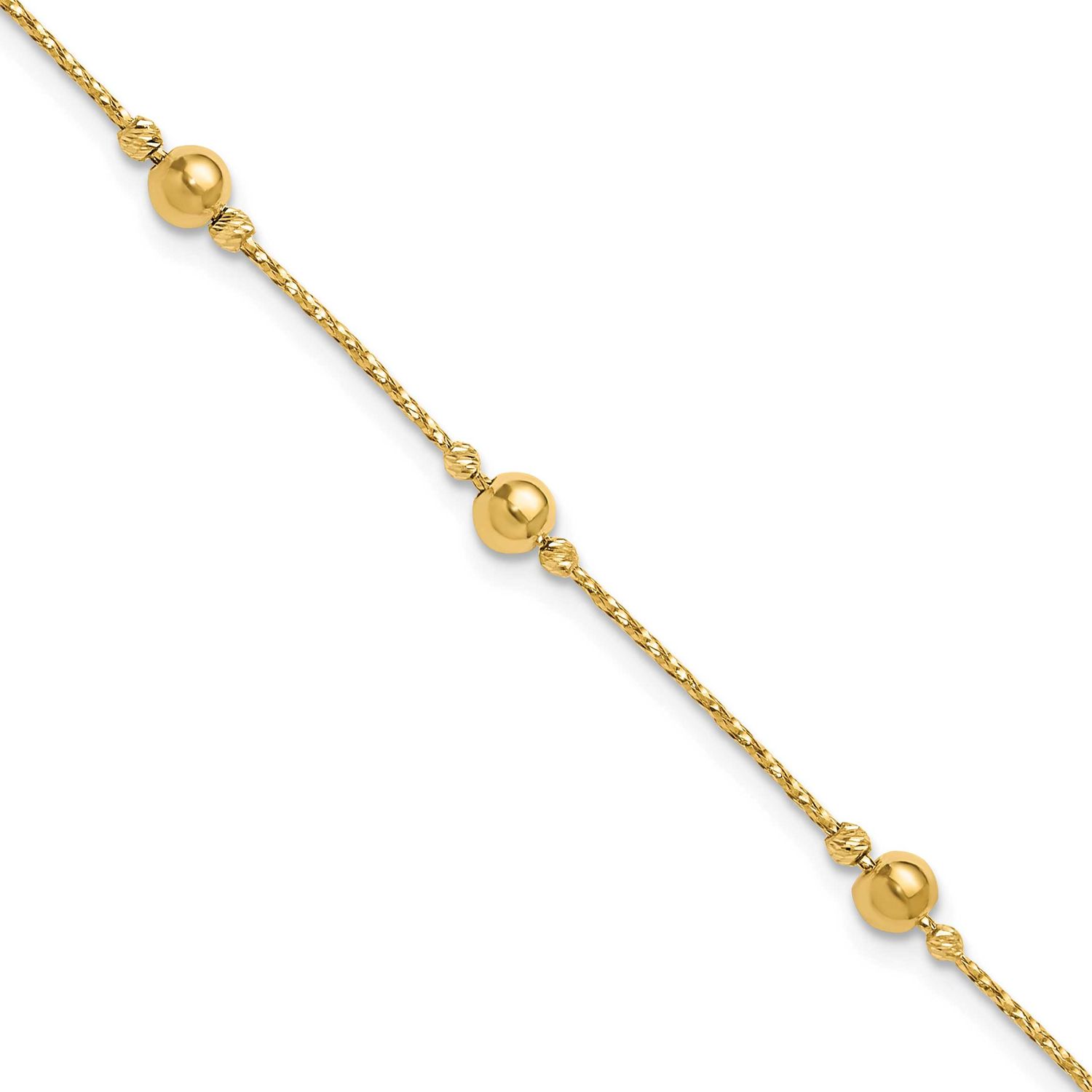 Textureddiamond-Cut Beads with 1 Inch Extender Bracelet 14k Gold Polished LF2076-7