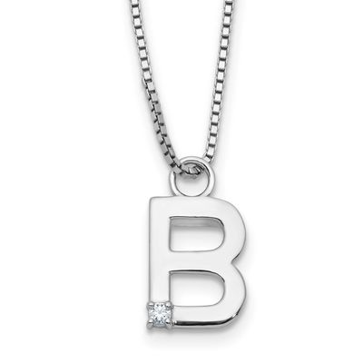 White Ice 18Inch Diamond Letter B Initial Necklace Plus 2 Inch Extender Sterling Silver Rhodium-pla…