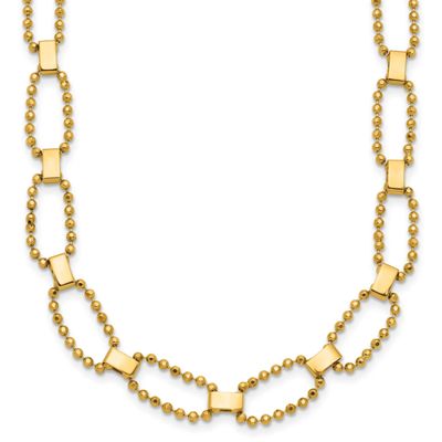 Diamond-Cut Fancy Beaded Link with 2 Inch Extender Necklace 14k Gold Polished LF2071-16 196904280164