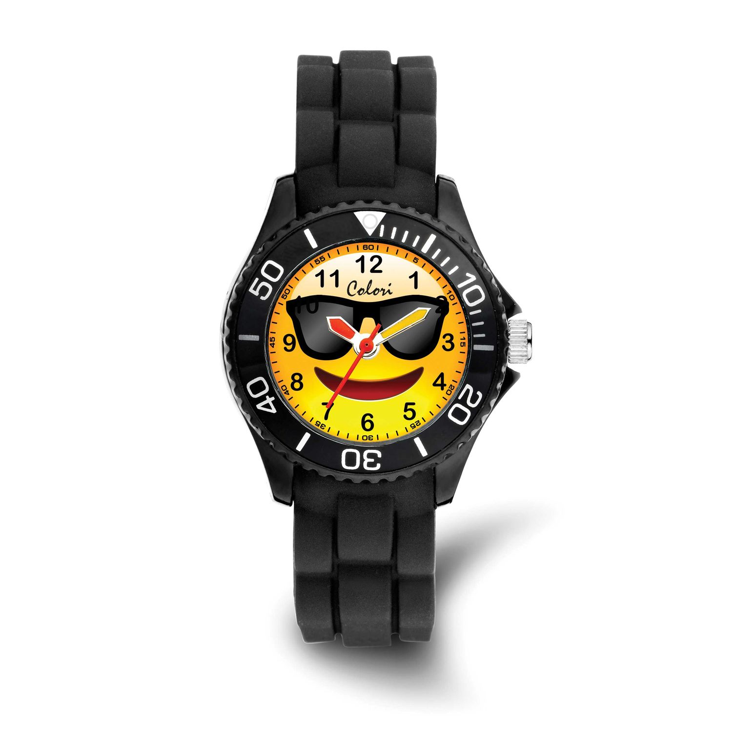 Colori Kids 30mm Smiley Face with Sunglasses Dial with Black Silicone Band Watch XWA6613