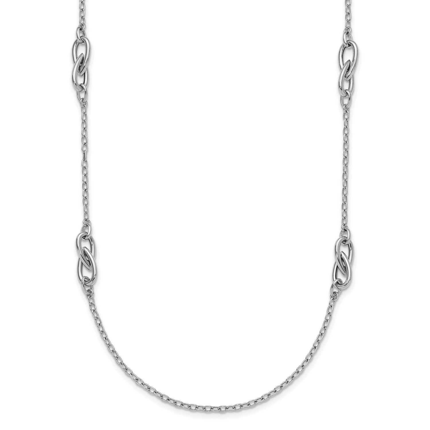 Polish Fancy Link with 2 Inch Extender Necklace Sterling Silver Rhodium-plated QLF1433-24 196904321…