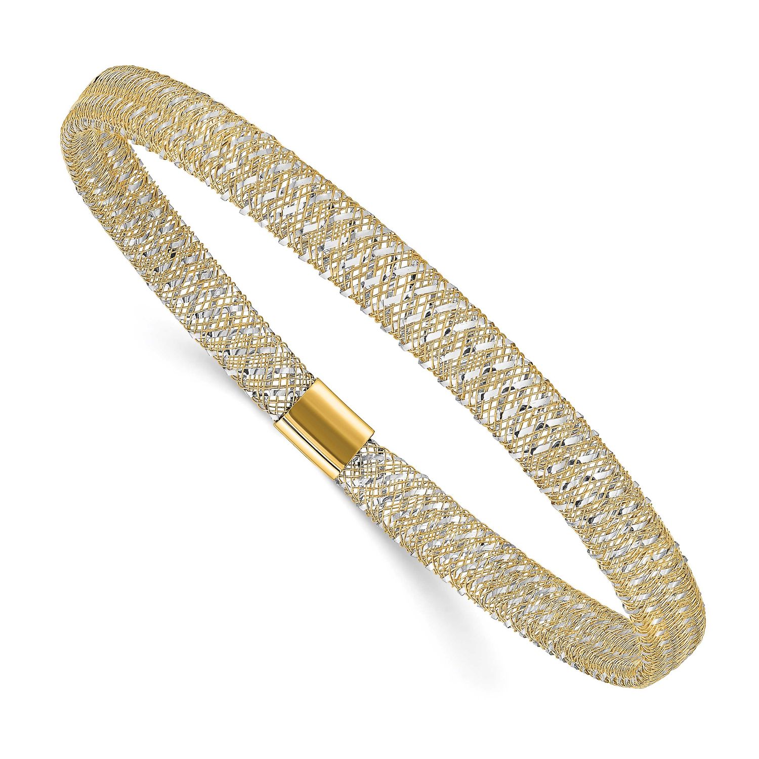 Rhodium-Plating Polished Stretch Bangle 10k Gold 10LF666