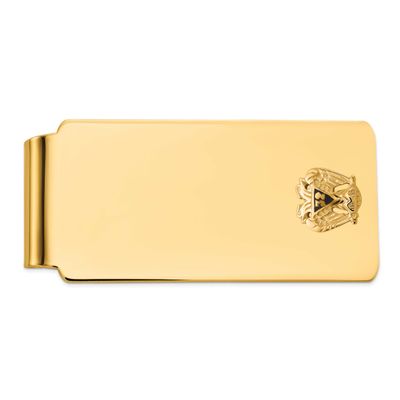 Men&#39;s Polished and Textured with Black Enamel 32 Degree Scottish Rite Masonic Small Money Clip 14k …