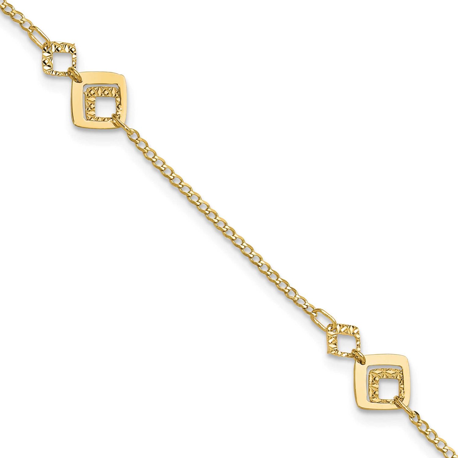 9 Inch Plus 1 Inch Extender Anklet 14k Gold Polished and Textured LF1908-9 196904341032