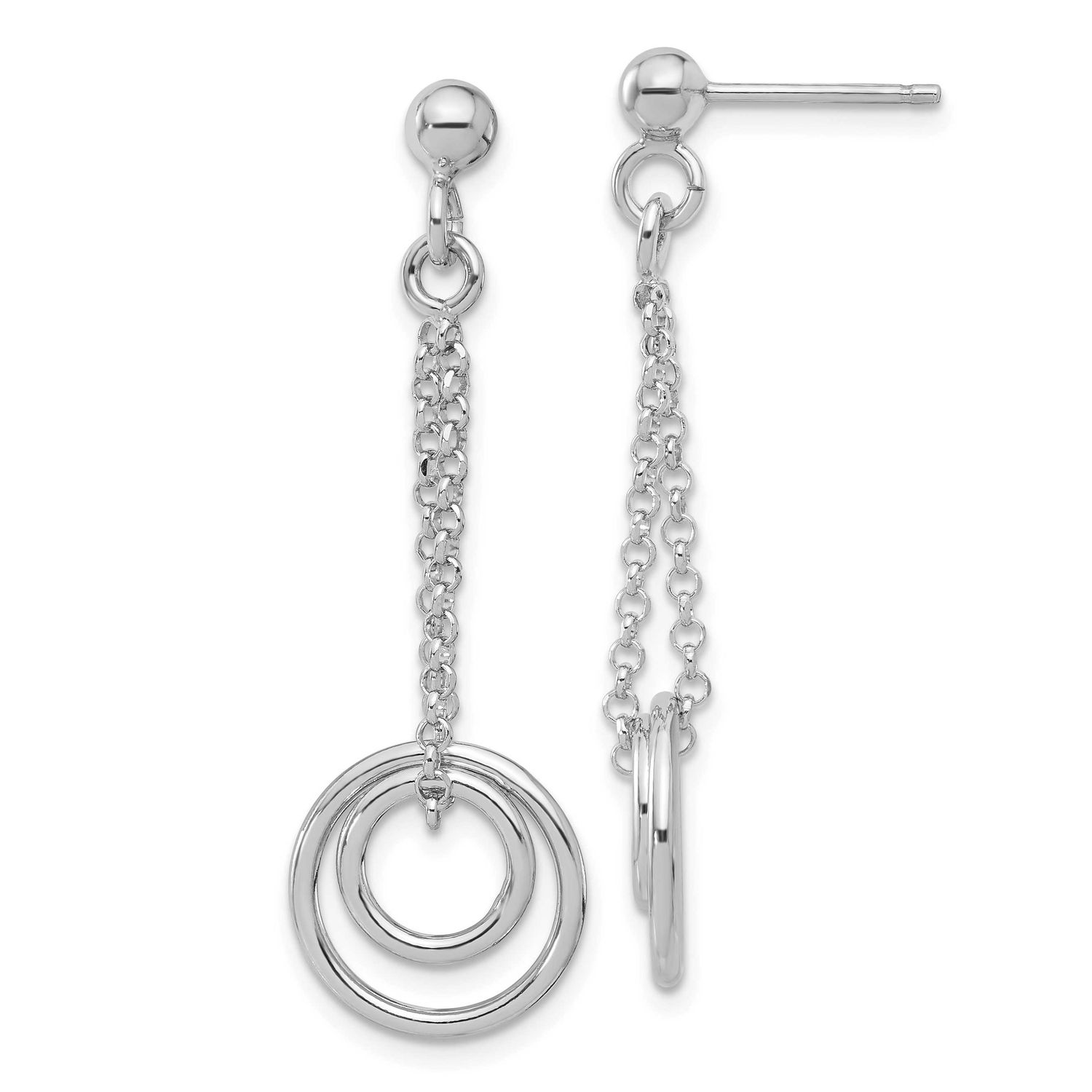 Circles On Chain Dangle Earring Sterling Silver Rhodium-plated Polished QLE1466