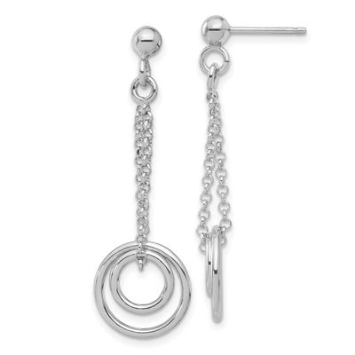 Circles On Chain Dangle Earring Sterling Silver Rhodium-plated Polished QLE1466
