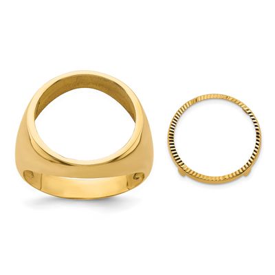 Men&#39;s Polished and Diamond-Cut Classic Open Back 15.0mm Coin Bezel Ring 14k Gold R3658D/15.0