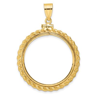 Casted Rope 27.0mm x 2.35mm Screw Top Coin Bezel Pendant 10k Gold Polished 10C8195/27.0