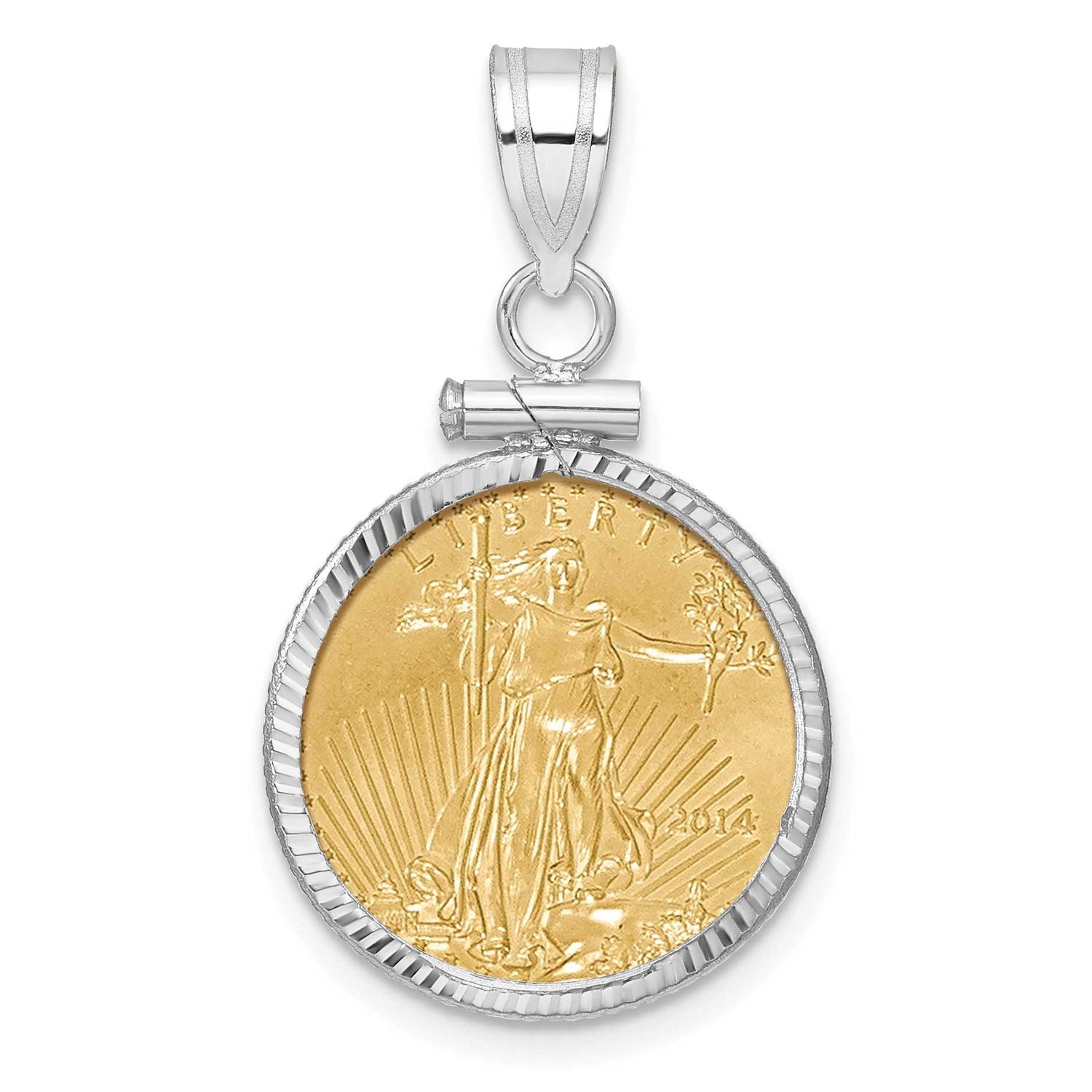 Diamond-Cut Screw Top Mounted 1/10Oz American Eagle Coin Bezel Pendant 14k White Gold C2677W/16.5C