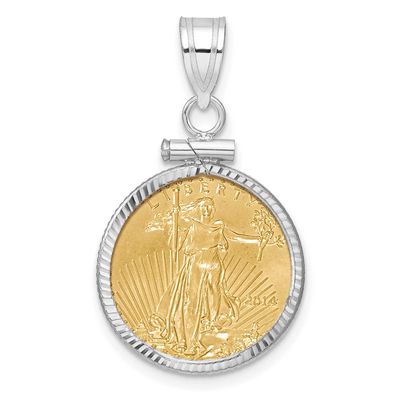 Diamond-Cut Screw Top Mounted 1/10Oz American Eagle Coin Bezel Pendant 14k White Gold C2677W/16.5C