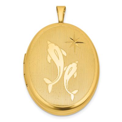 Brushed and Polished Dolphin 20mm Oval Locket Sterling Silver Gold-plated QLS1239GP