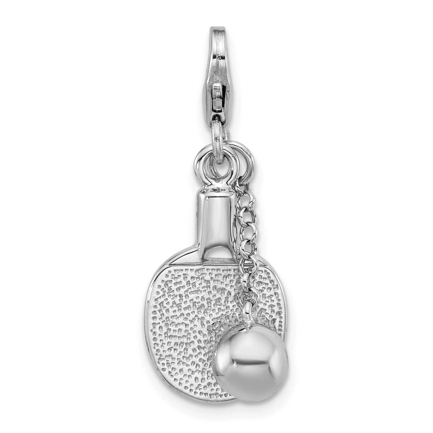 Amore La Vita 3-D Ping Pong Paddle and Ball Charm Sterling Silver Rhodium-plated QCC1316