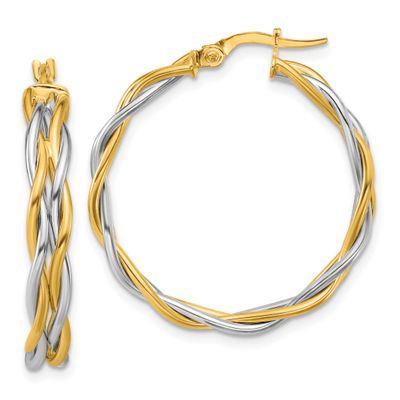 Rhodium Polished Twisted Round Hoop Earrings 14k Gold LE2840 196904316283