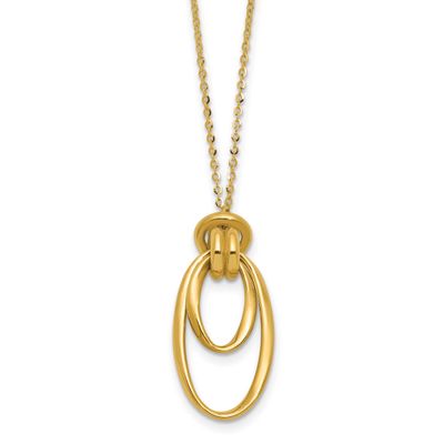 Fancy Ovals with 2 Inch Extender Necklace 14k Gold Polished LF2203-16
