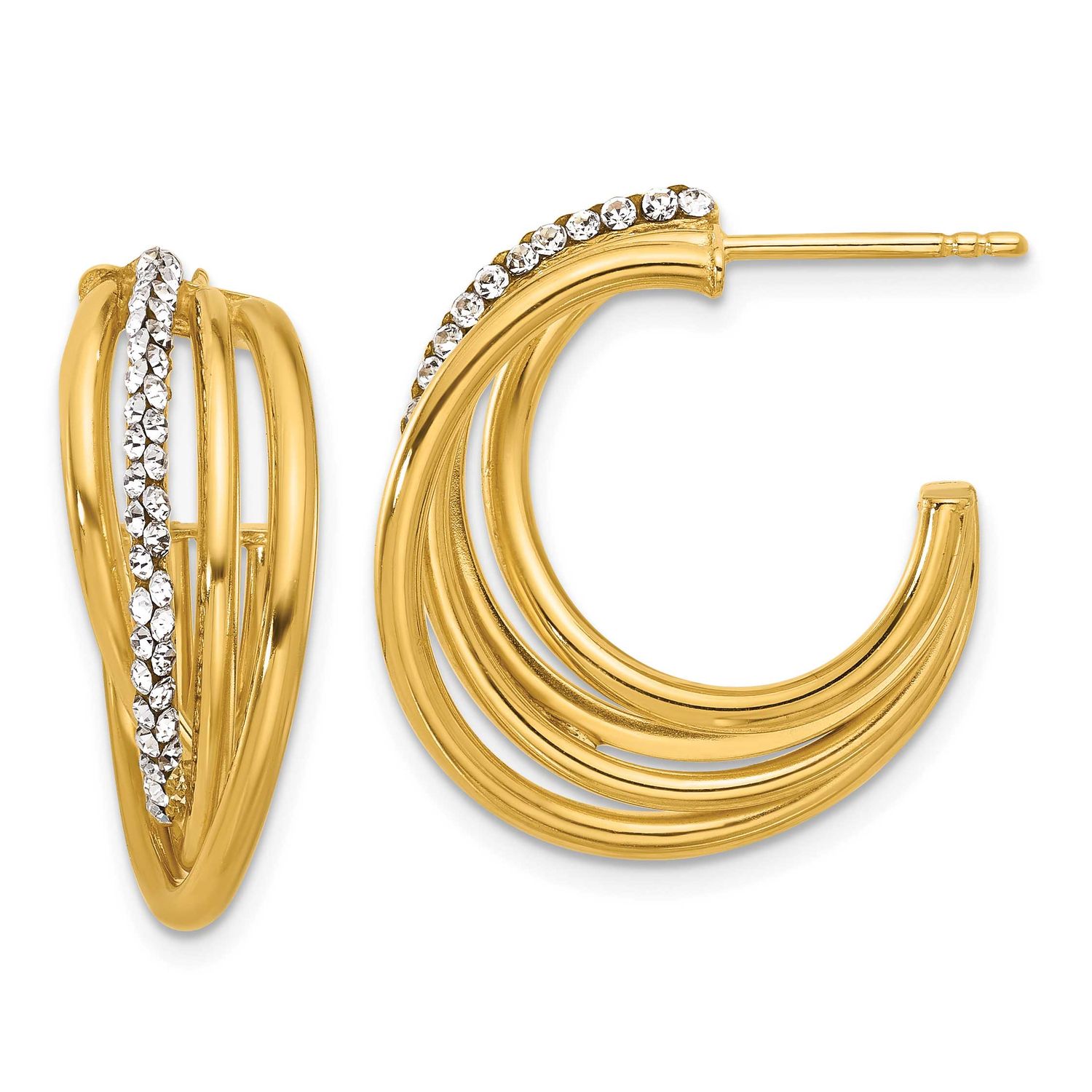 Crystal J-Hoop Post Earrings 14k Gold Polished LE2680 196904337202