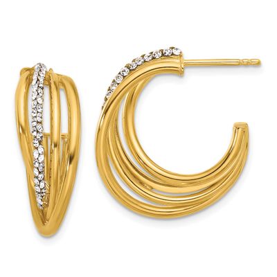 Crystal J-Hoop Post Earrings 14k Gold Polished LE2680 196904337202