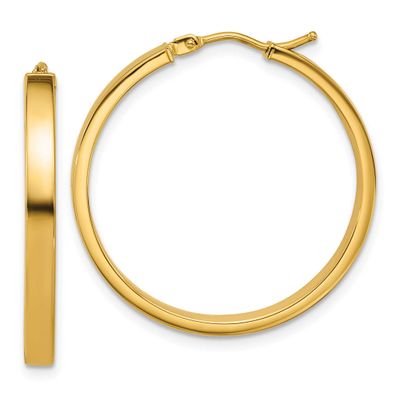 Square Tube Round Hoop Earrings 14k Gold Polished LE2857