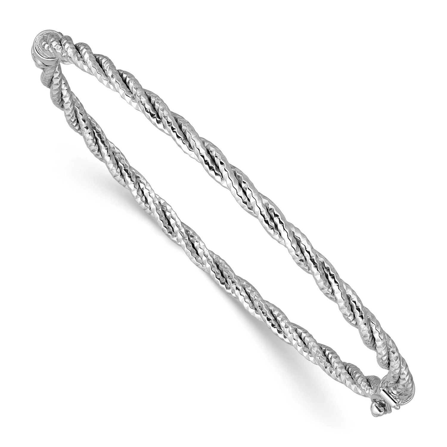 Polish/Diamond-Cut Twisted Hinged Bangle 14k White Gold LF2132W 196904315132