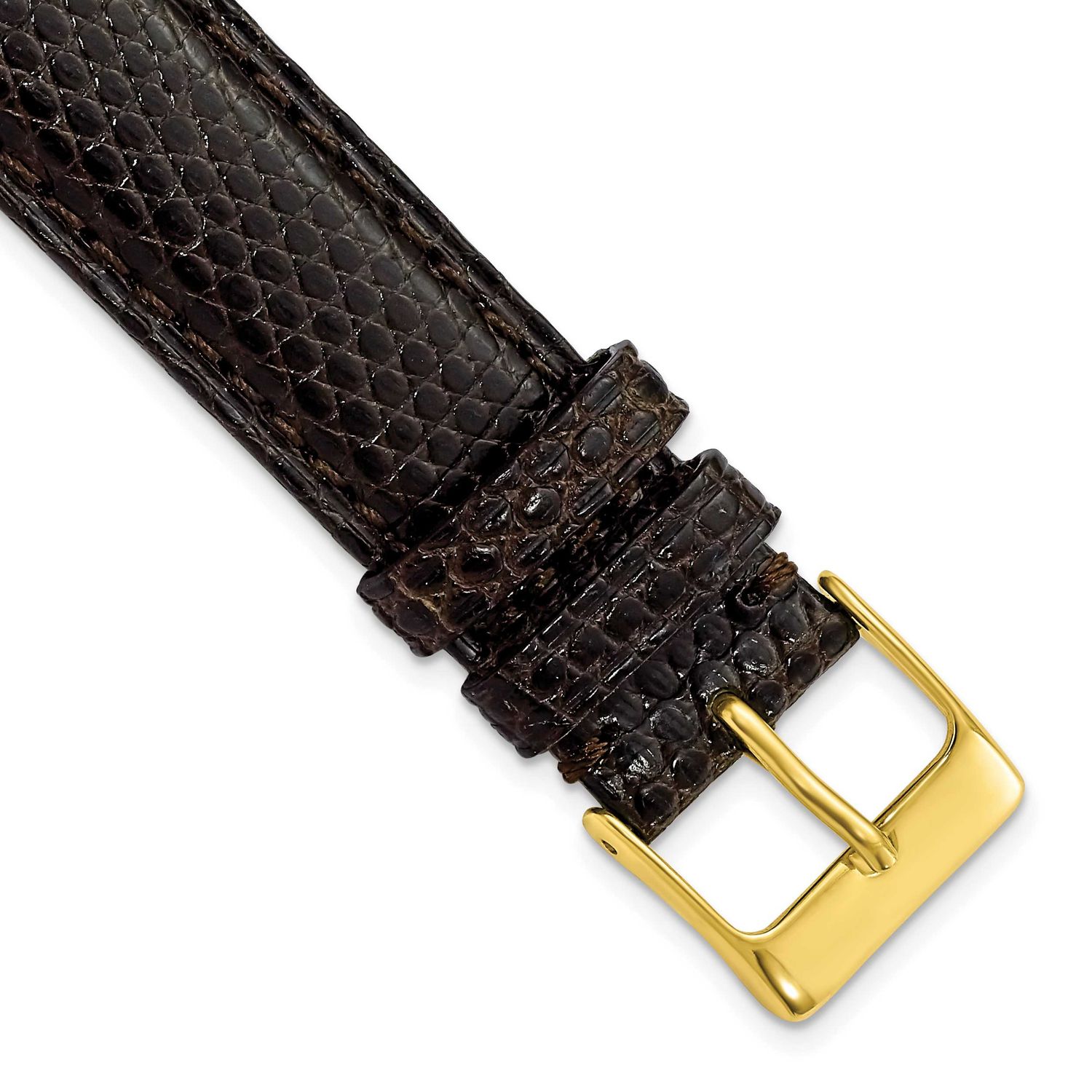 Debeer 17mm Long Black Genuine Lizard Leather with Gold-Tone Buckle 8.5 Inch Watch Band BA145L-17