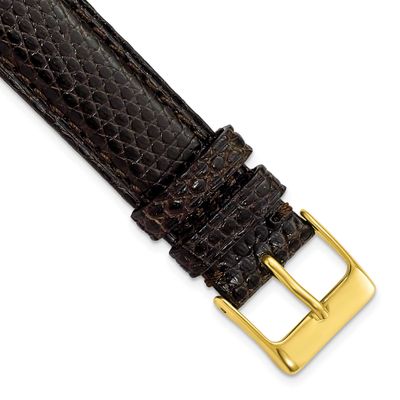 Debeer 17mm Long Black Genuine Lizard Leather with Gold-Tone Buckle 8.5 Inch Watch Band BA145L-17