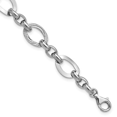 Polish/Textured Fancy Link with 1.25 Inch Extender Bracelet Sterling Silver Rhodium-plated QLF1443-…