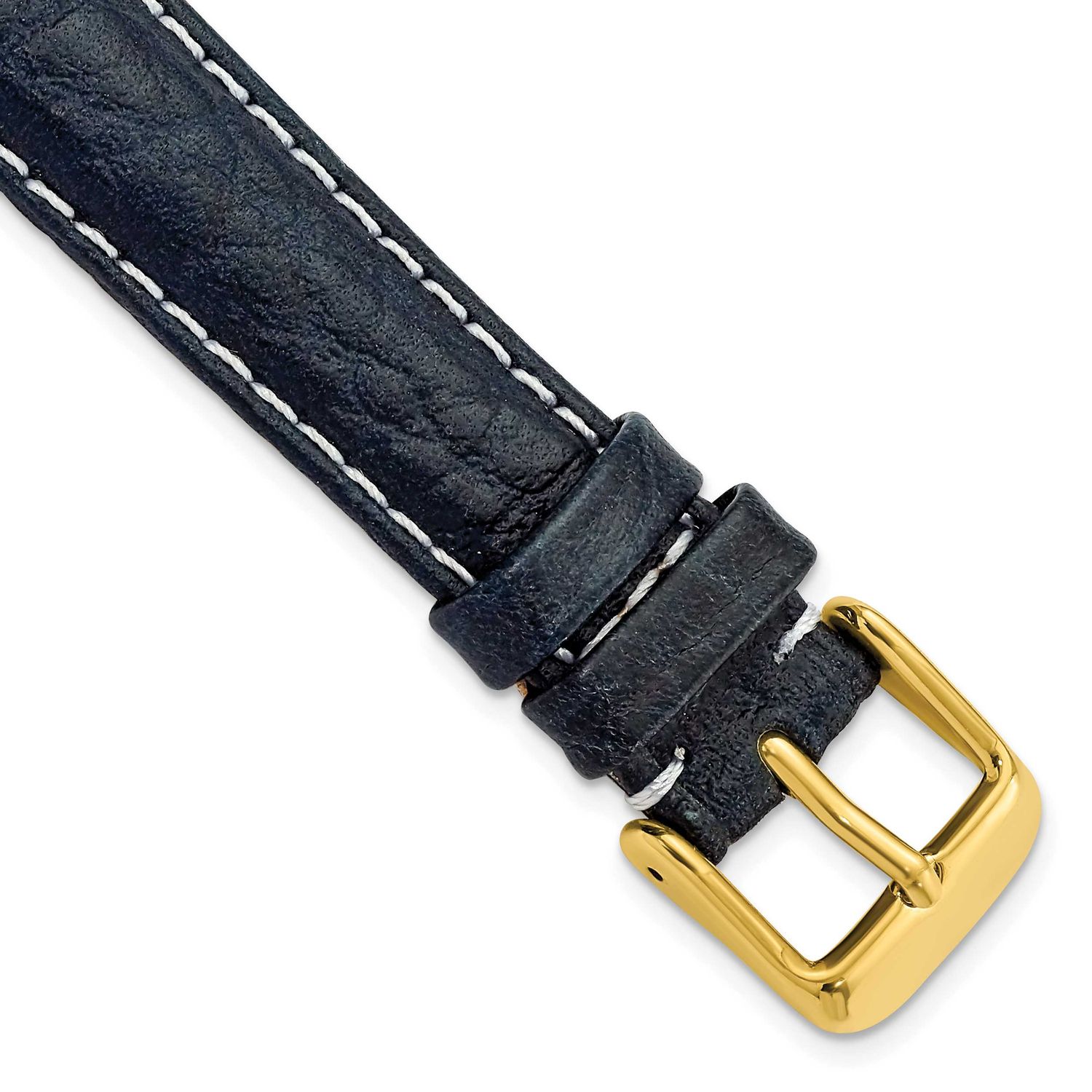 Debeer 16mm Navy Sport Leather with White Stitching and Gold-Tone Buckle 7.5 Inch Watch Band BAY136…