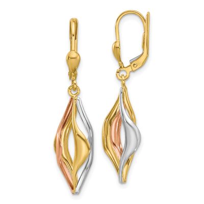 Tri-Color Polished Dangle Leverback Earrings 14k Gold LE2654 196904341377