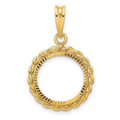Diamond-Cut with Twisted Wire 14.0mm Prong Coin Bezel Pendant 14k Gold C1802D/14.0