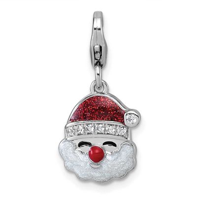 Amore La Vita Glitter Enamel CZ Santa Charm Sterling Silver Rhodium-plated QCC1320