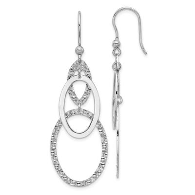 Textured Ovals Dangle Earrings Sterling Silver Rhodium-plated Polished QLE1464 196904347515
