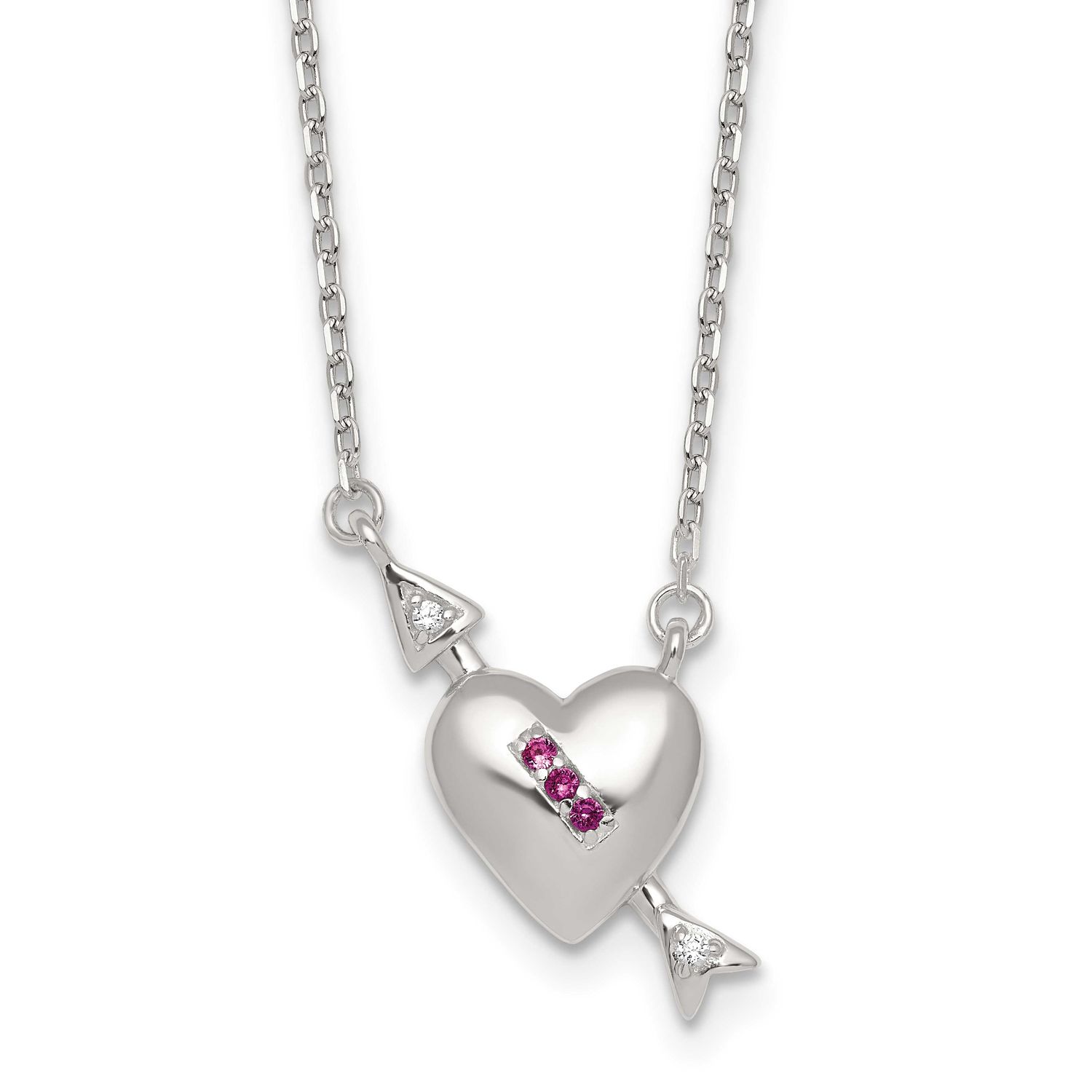 Pink and White CZ Heart and Arrow with 2 Inch Extender Necklace Sterling Silver QG7267-16