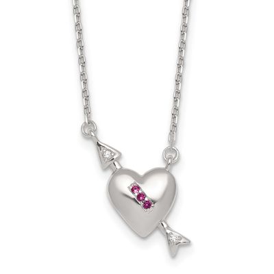 Pink and White CZ Heart and Arrow with 2 Inch Extender Necklace Sterling Silver QG7267-16