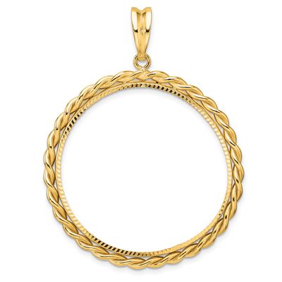 Diamond-Cut with Twisted Wire 34.2mm Prong Coin Bezel Pendant 14k Gold C1802D/34.2