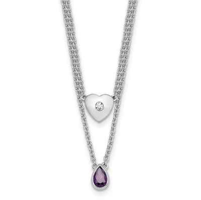 White Ice 18 Inch Diamond Heart and Amethyst Teardrop Necklace Plus 2 Inch Extender Sterling Silver…