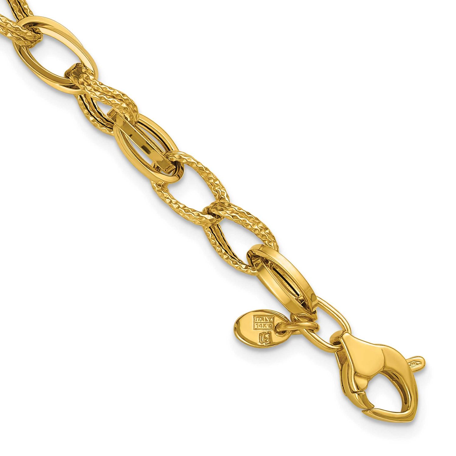 Fancy Oval Link Bracelet 14k Gold Polished and Textured LF2259-7.5 196904315408