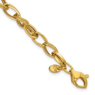 Fancy Oval Link Bracelet 14k Gold Polished and Textured LF2259-7.5 196904315408