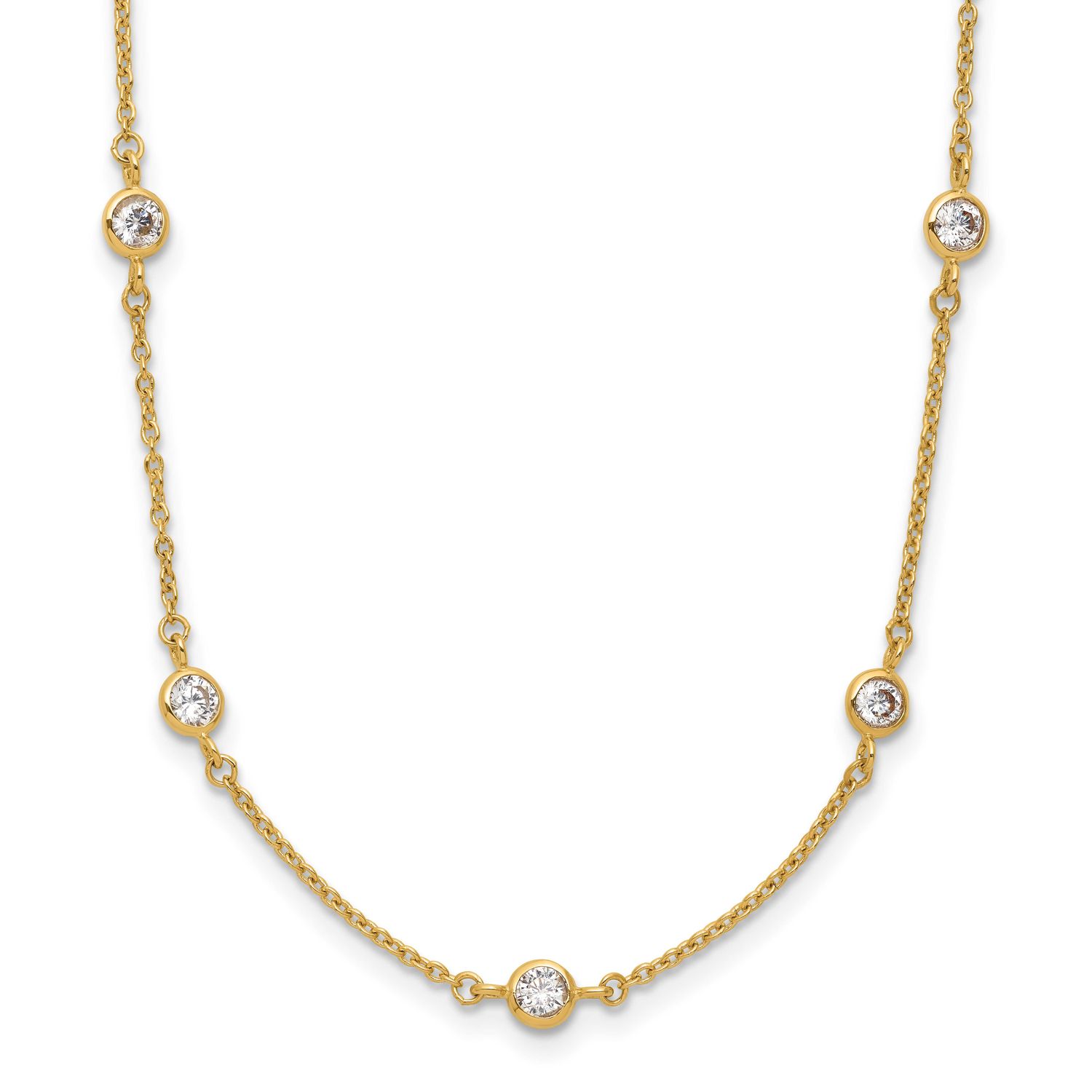 CZ Station with 2 Inch Extender Necklace 14k Gold Polished LF650-17 196904336076