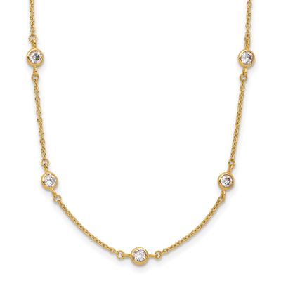 CZ Station with 2 Inch Extender Necklace 14k Gold Polished LF650-17 196904336076
