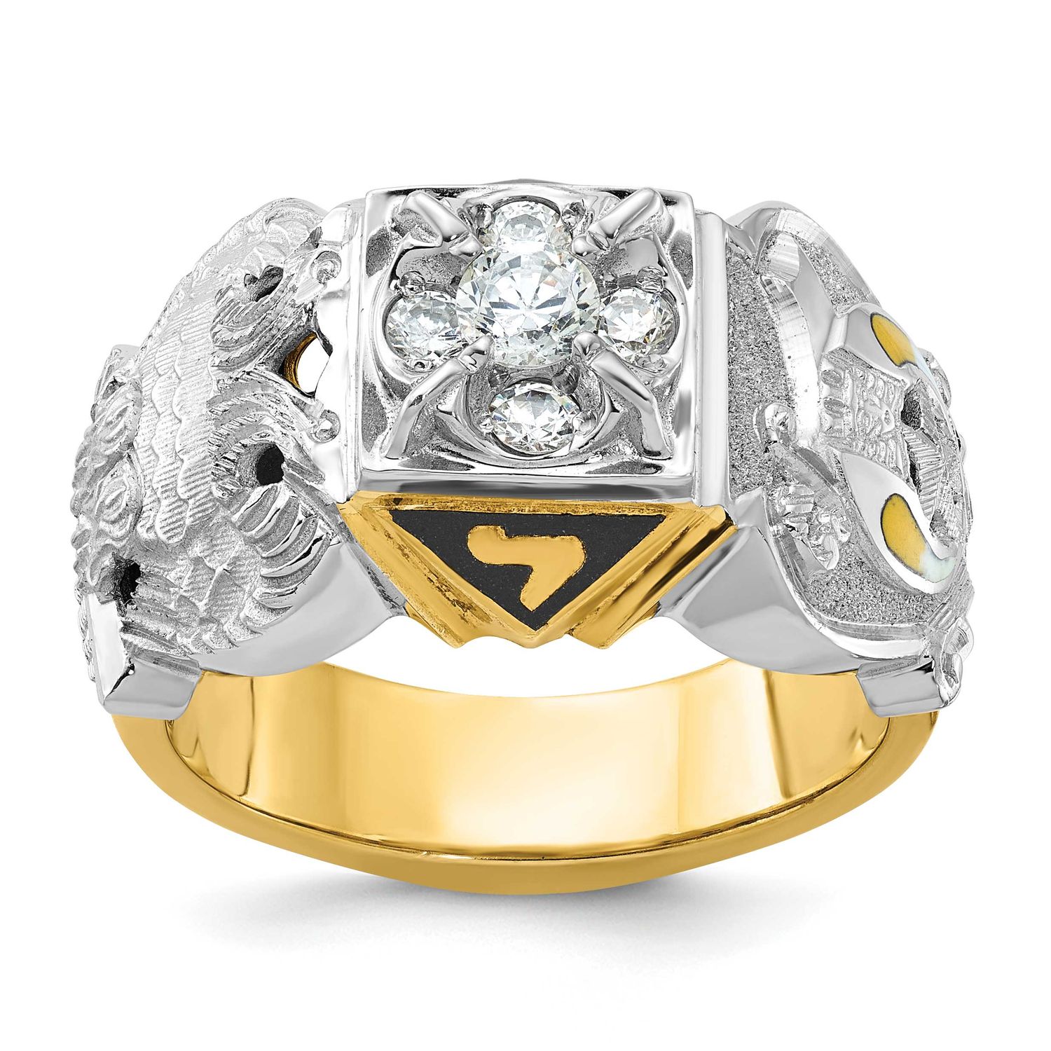 Ibgoodman Men&#39;s Polished and Textured with Multi-Color Enamel and Diamond Double Eagle Masonic Shri…