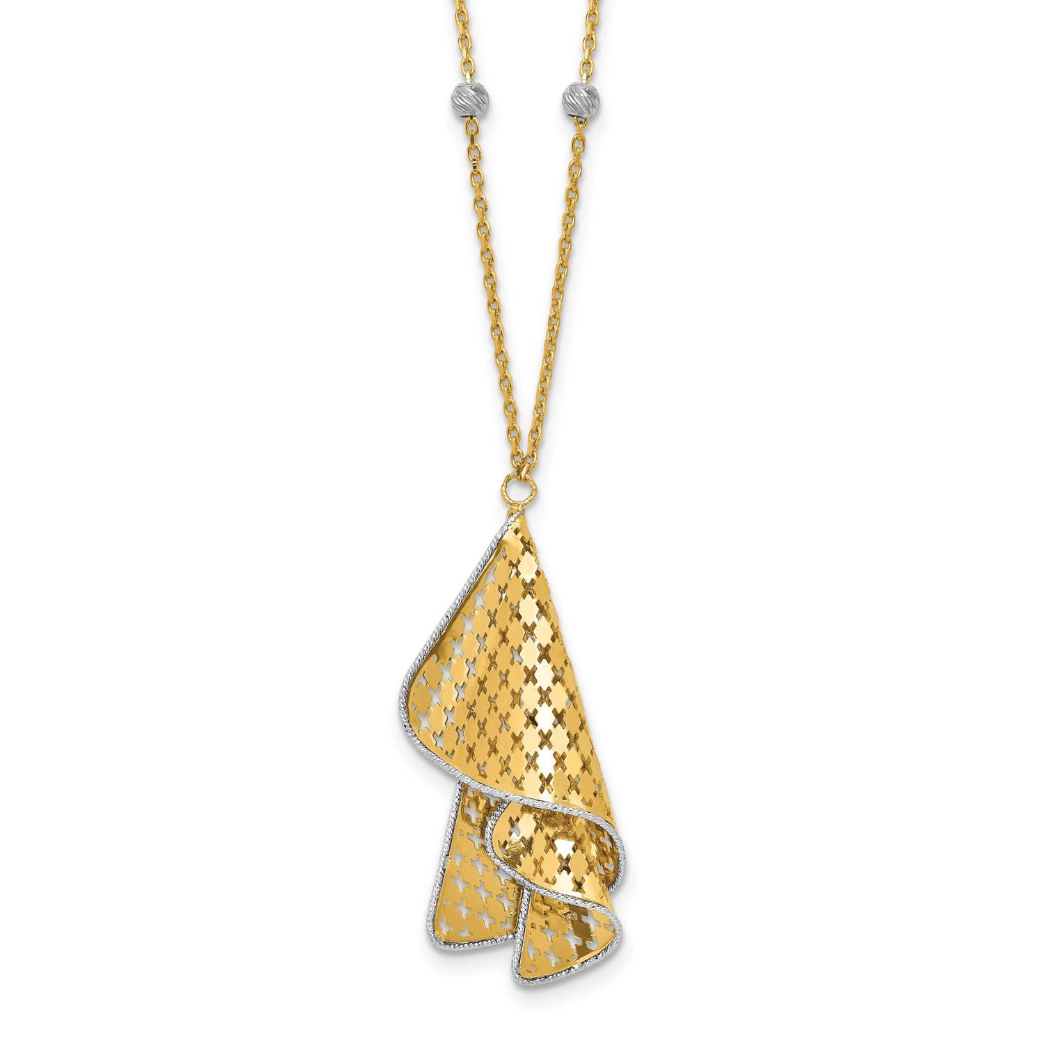 Diamond-Cut Fancy with 2 Inch Extender Necklace 14k Two-tone Gold Polished LF1932-17 196904331453