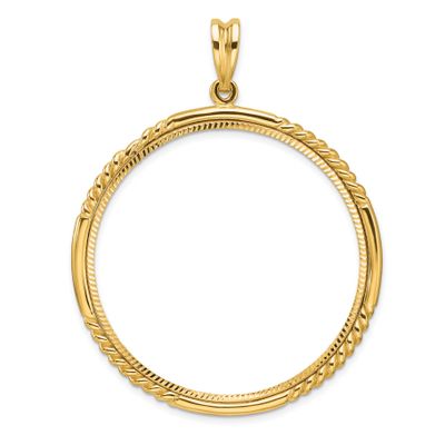 Quadruple Twist and Diamond-Cut 39.5mm Prong Coin Bezel Pendant 14k Gold Polished C1013D/39.5