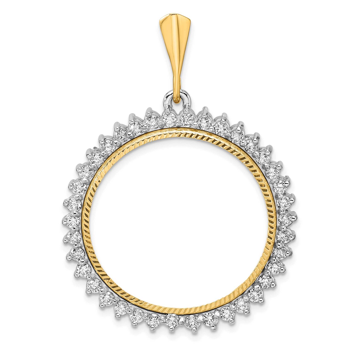 Diamond-Cut A Diamond Circle 27.0mm Prong Coin Bezel Pendant 14k Two-tone Gold Polished CS3984D/27.…