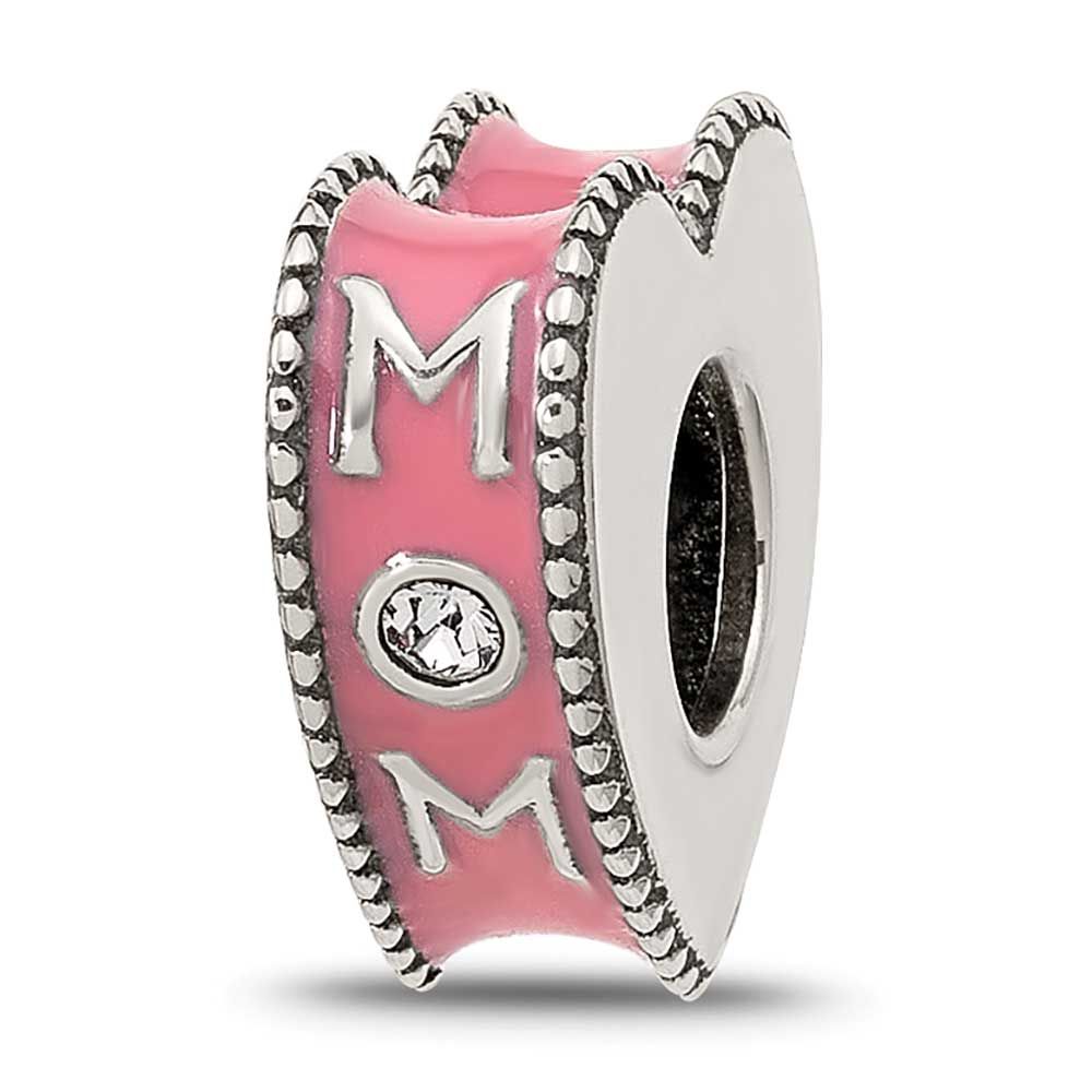 Crystal and Enamel Pink Heart Mom Bead Sterling Silver QRS4528 196904278901