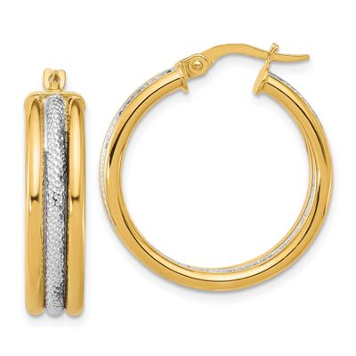 White Rhodium Polished and Textured Triple Hoop Earrings 14k Gold LE2754 196904336083