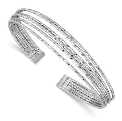 Polished and Diamond-Cut 6-Wire Cuff Bangle Sterling Silver Rhodium-plated QLF1481