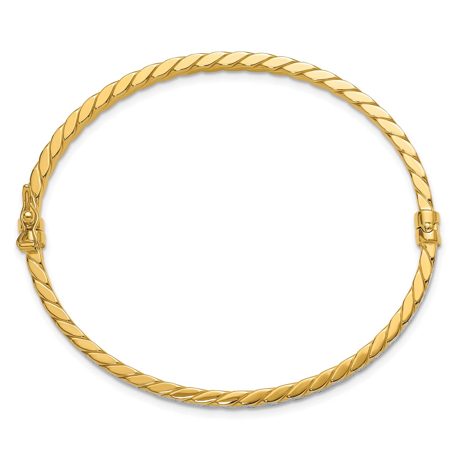 Polished and Diamond-Cut Hinged Bangle 14k Gold with Rhodium LF2148 196904315255