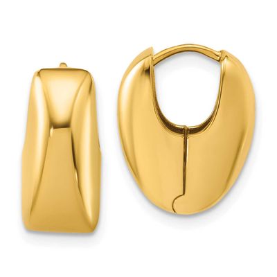 Puff Oval Hinged Hoop Earrings 14k Gold Polished LE2892