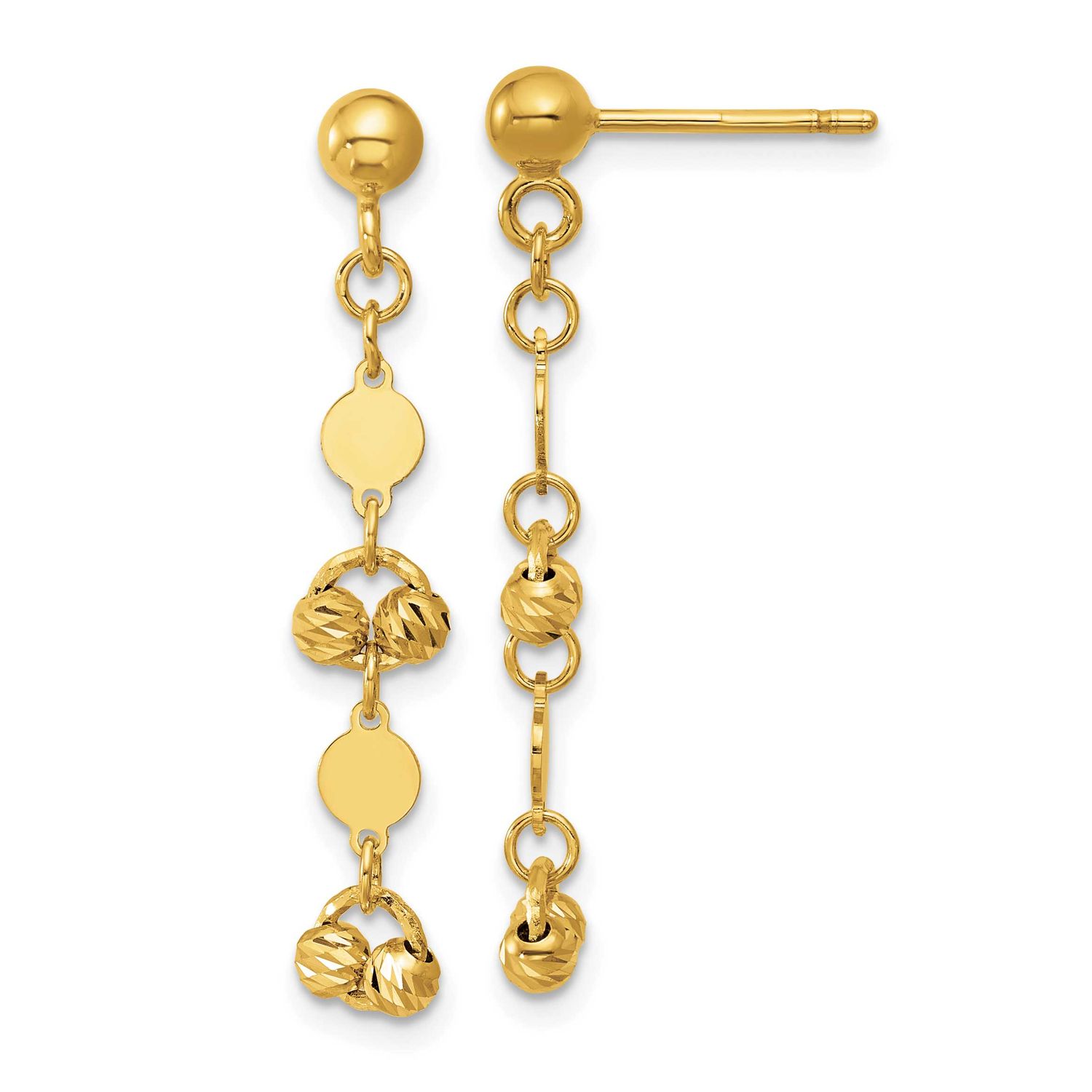 Diamond-Cut Beaded Fancy Circles Post Dangle Earrings 14k Gold Polished LE2916 196904315897